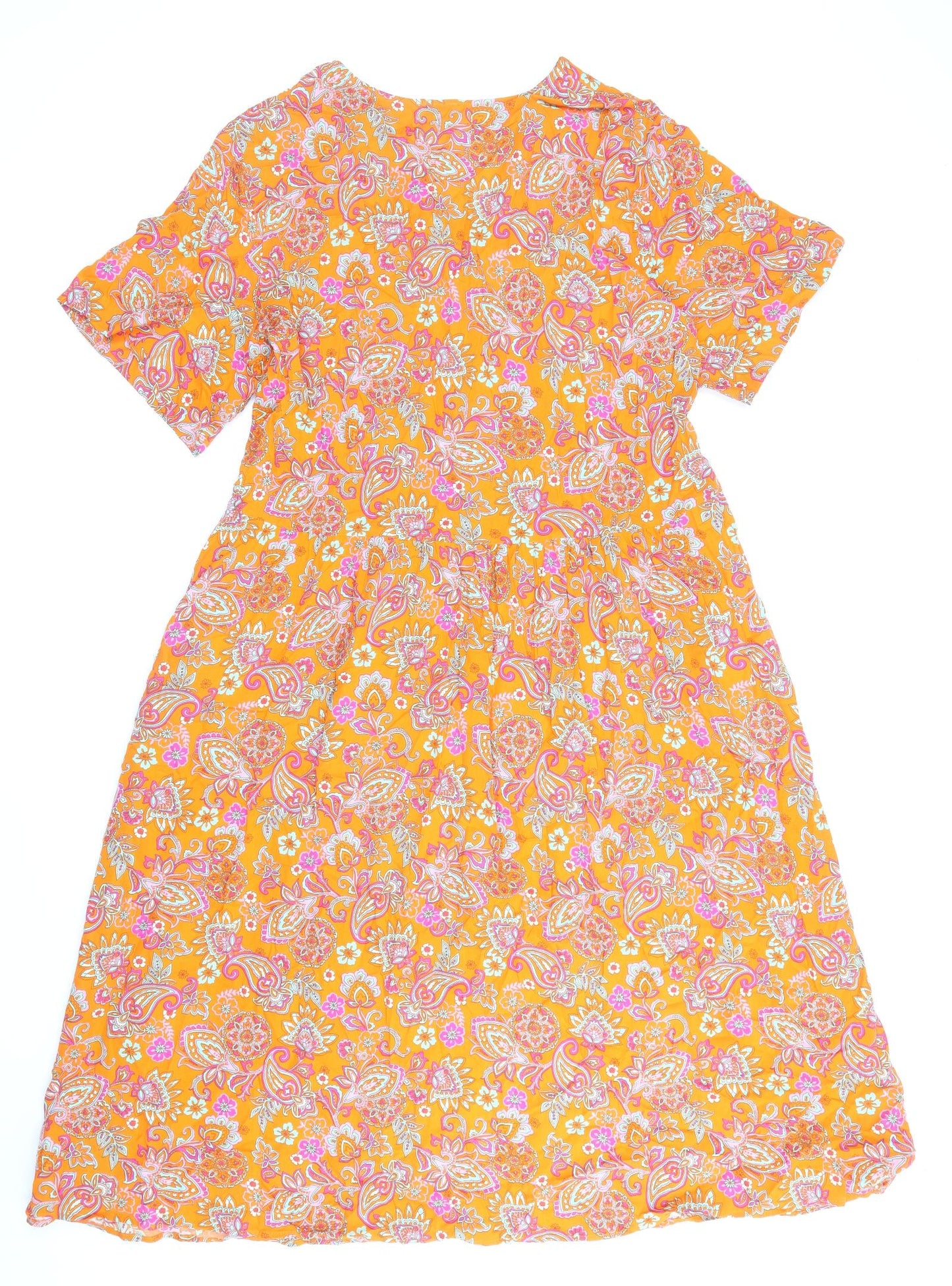 Milano Womens Orange Paisley Viscose A-Line Size 12 V-Neck Pullover