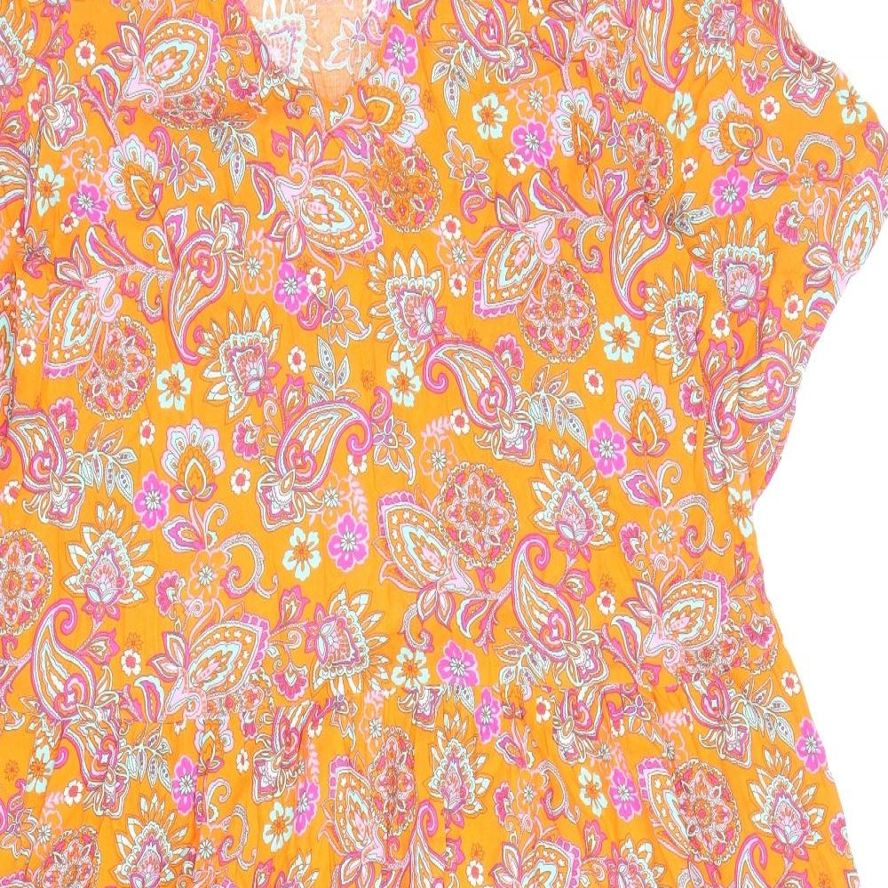 Milano Womens Orange Paisley Viscose A-Line Size 12 V-Neck Pullover