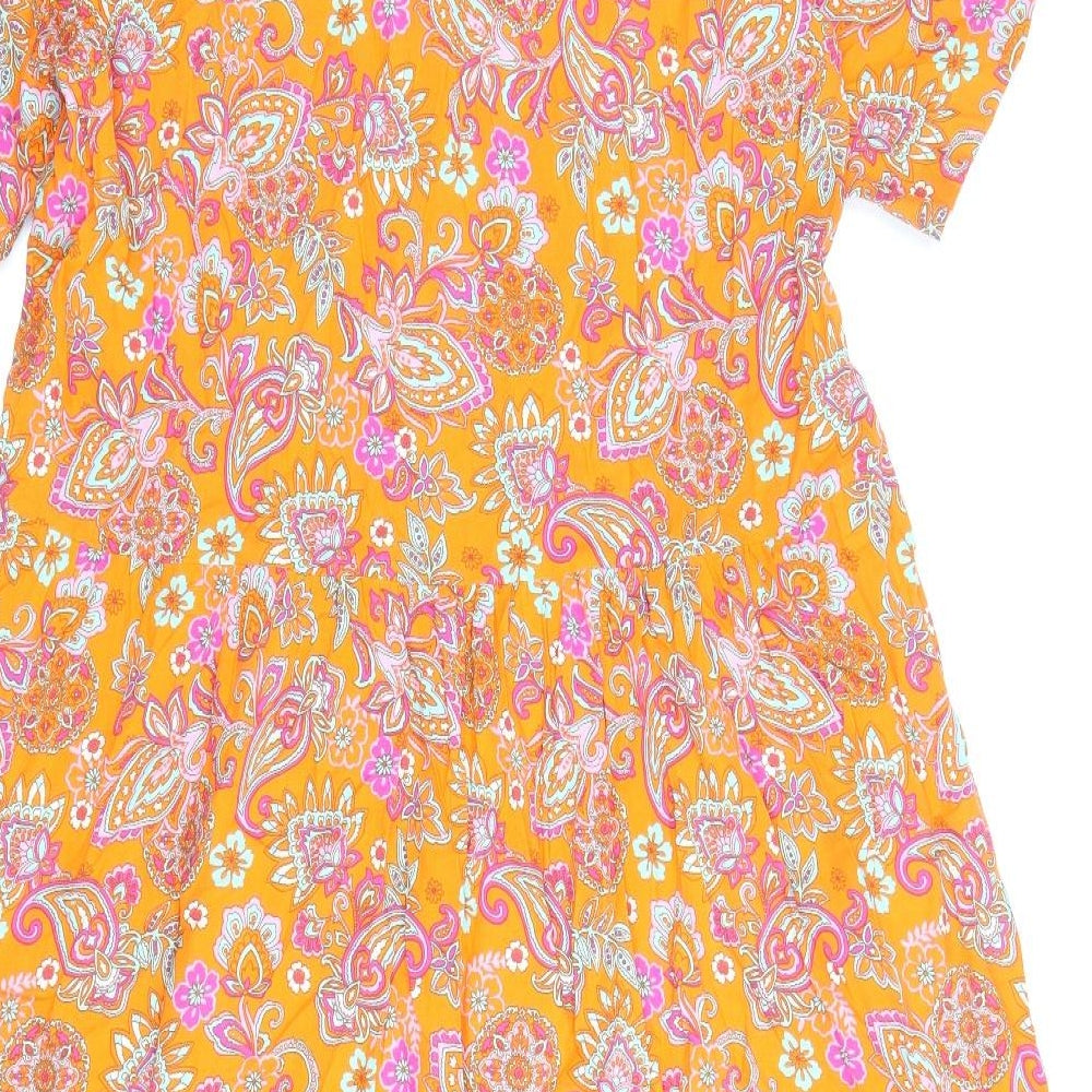 Milano Womens Orange Paisley Viscose A-Line Size 12 V-Neck Pullover
