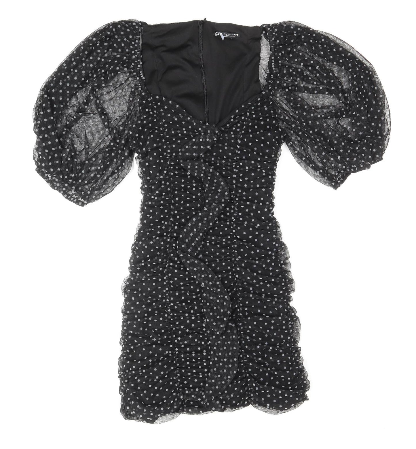 Zara Womens Black Polka Dot Viscose Mini Size M Sweetheart Zip