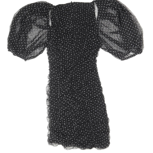 Zara Womens Black Polka Dot Viscose Mini Size M Sweetheart Zip