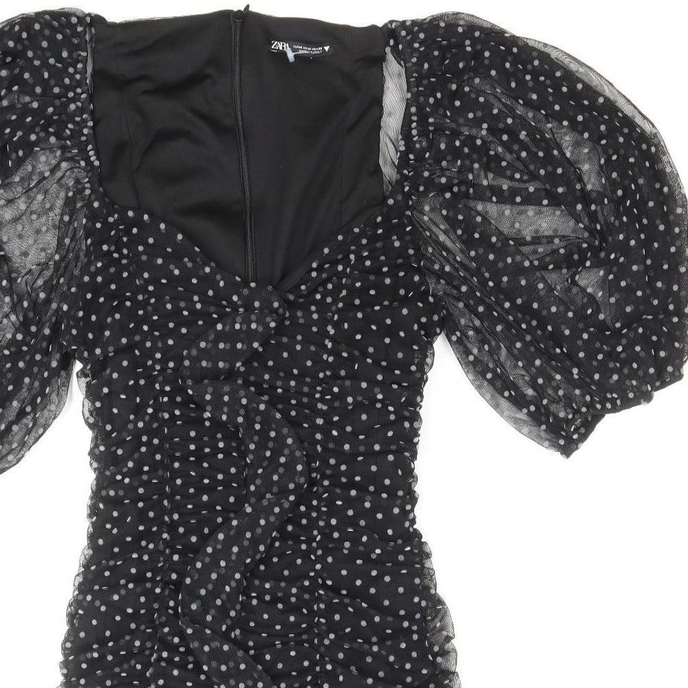 Zara Womens Black Polka Dot Viscose Mini Size M Sweetheart Zip