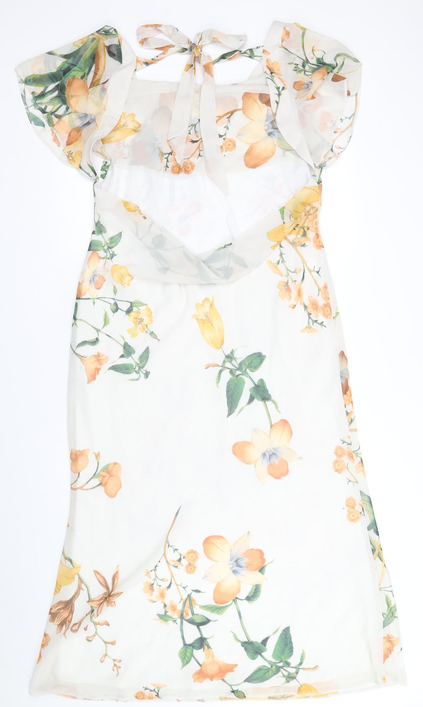 ASOS Womens Ivory Floral Polyester A-Line Size 18 V-Neck Tie