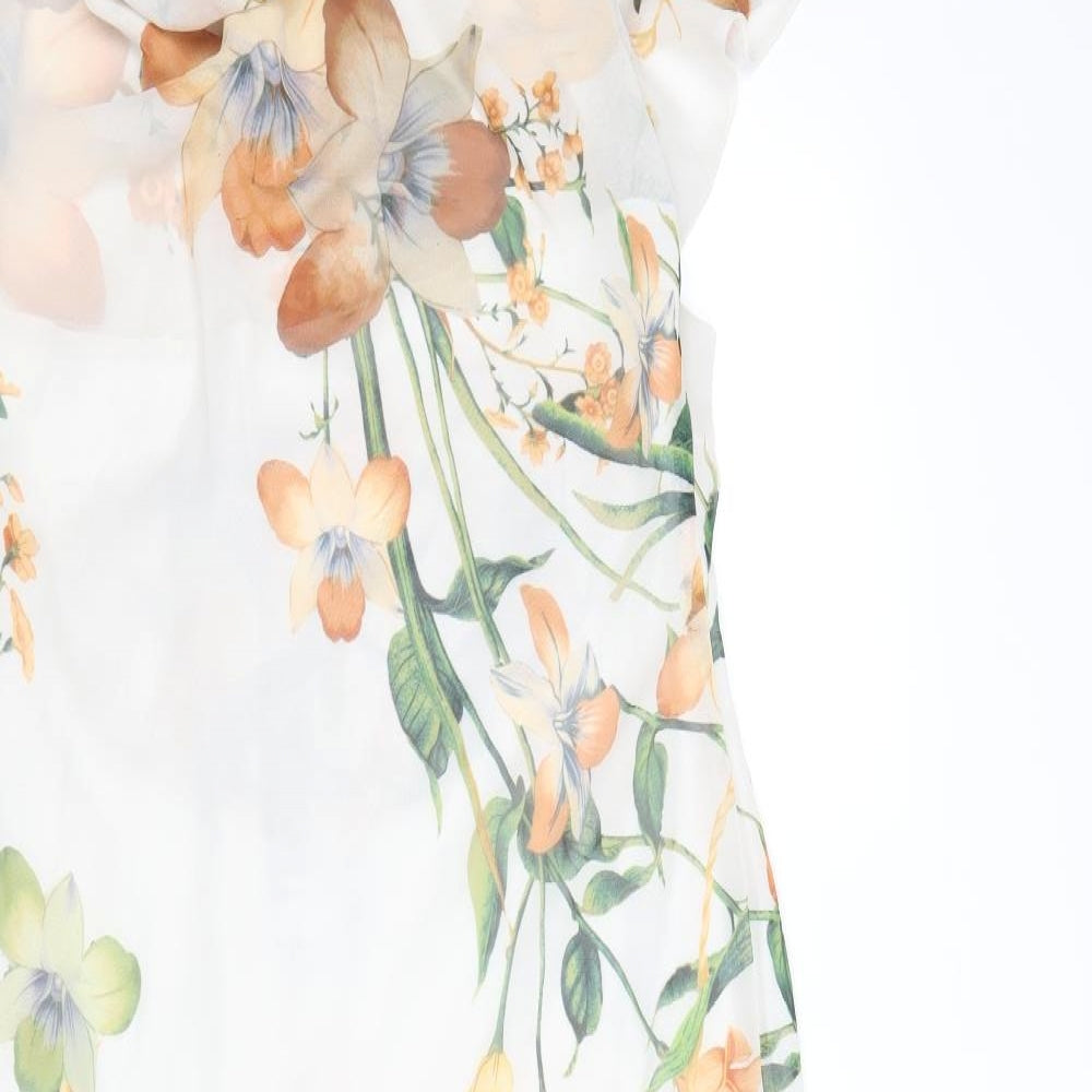 ASOS Womens Ivory Floral Polyester A-Line Size 18 V-Neck Tie