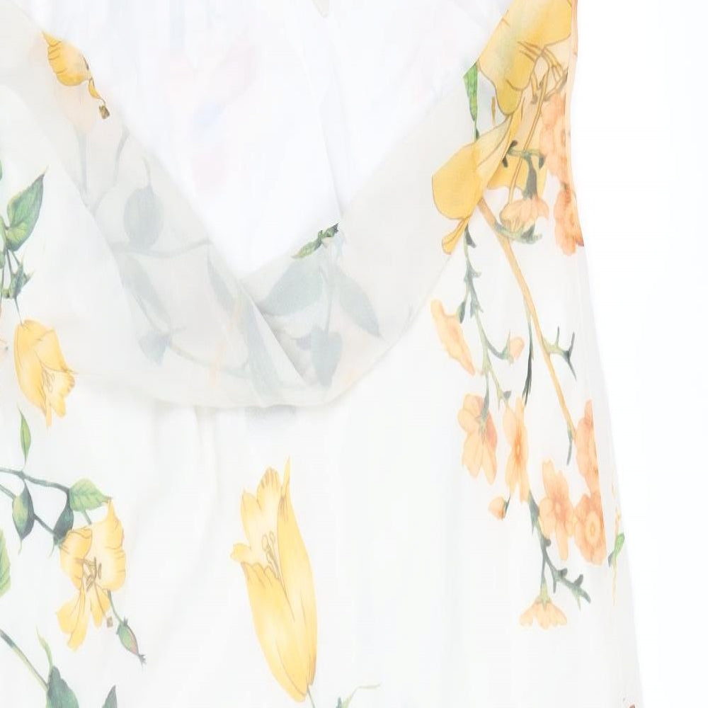 ASOS Womens Ivory Floral Polyester A-Line Size 18 V-Neck Tie