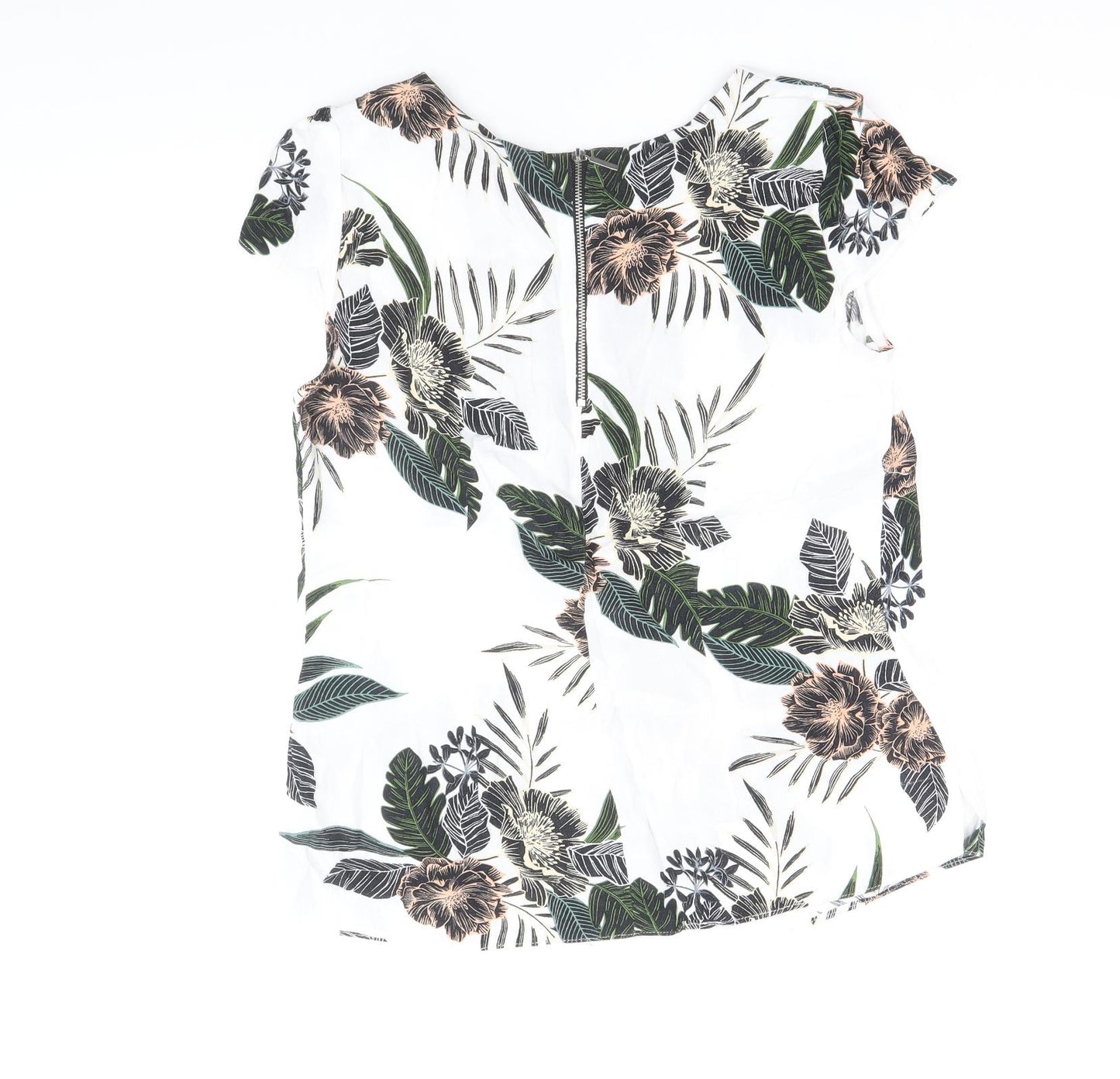 Wallis Womens White Geometric Polyester Basic T-Shirt Size 8 Round Neck