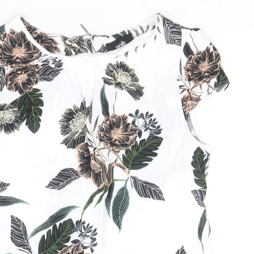 Wallis Womens White Geometric Polyester Basic T-Shirt Size 8 Round Neck