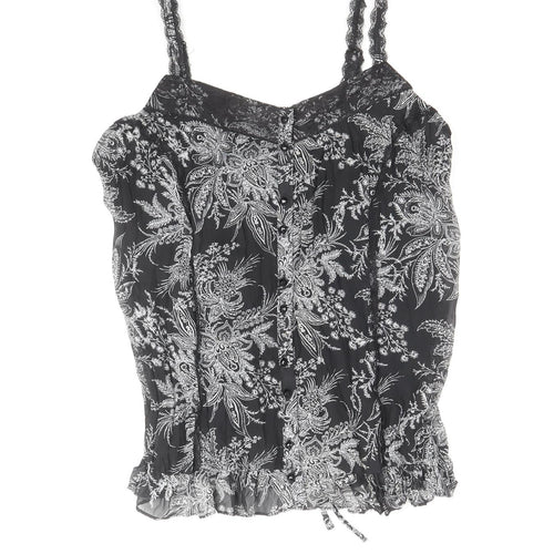 Soon Womens Black Geometric Polyester Basic Tank Size 12 V-Neck