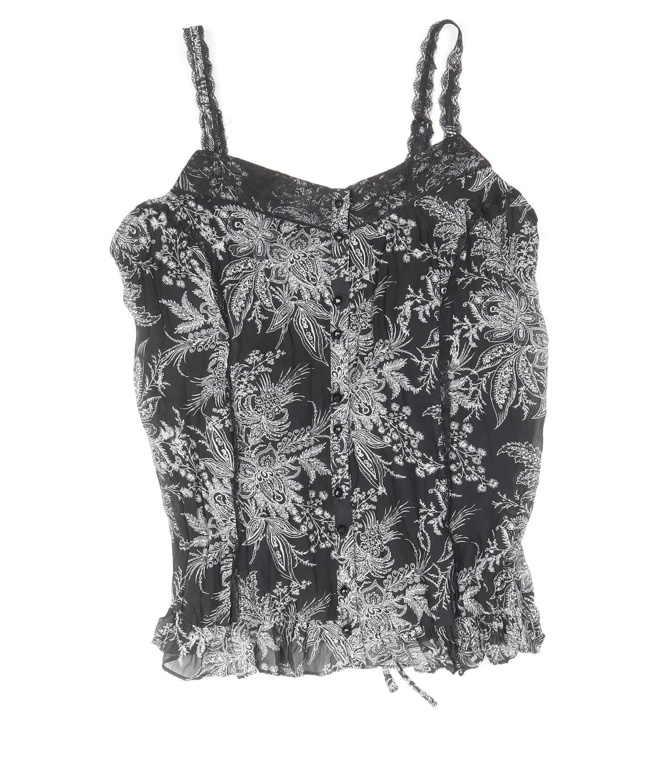 Soon Womens Black Geometric Polyester Basic Tank Size 12 V-Neck