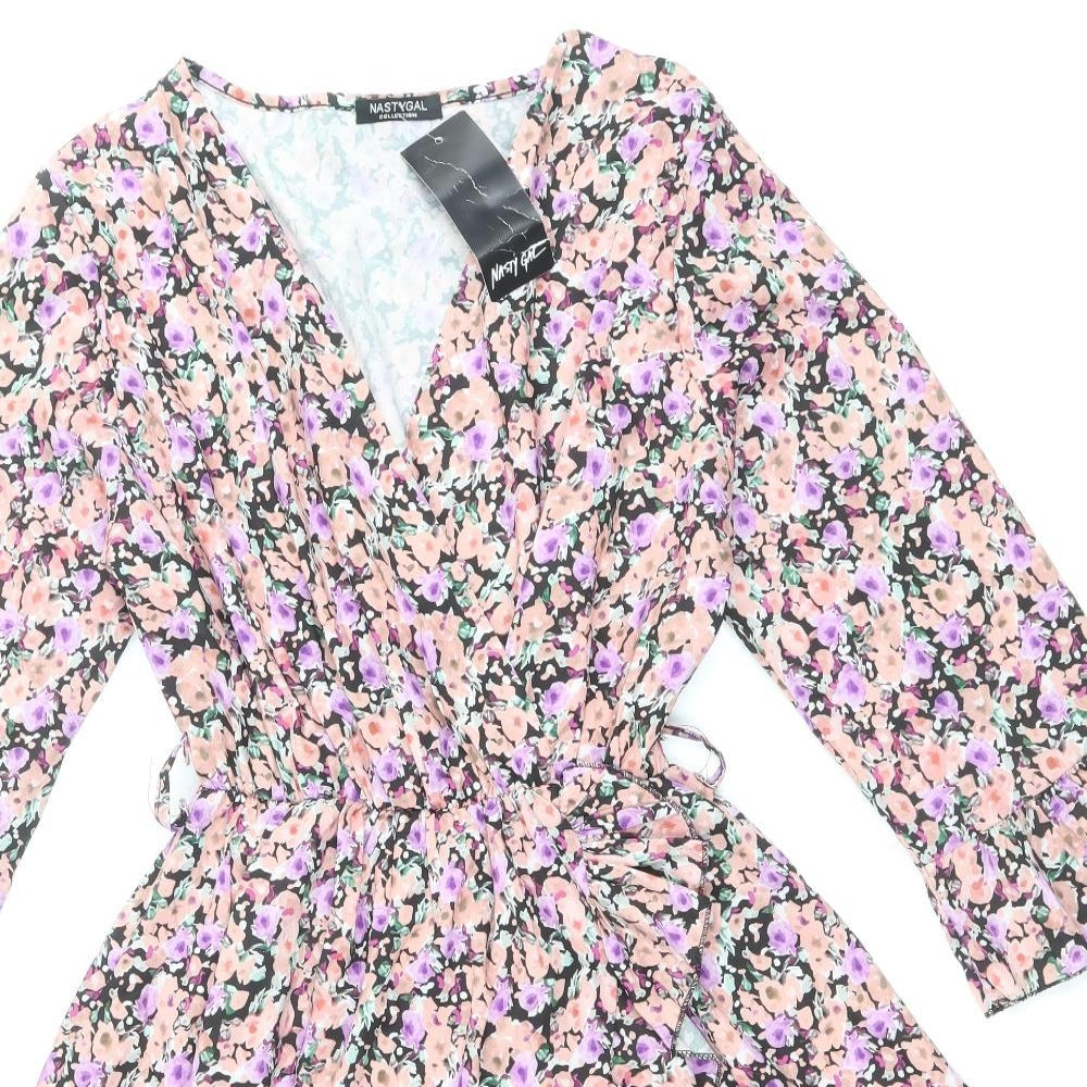 Nasty Gal Womens Multicoloured Floral Polyester Fit & Flare Size 16 V-Neck Pullover