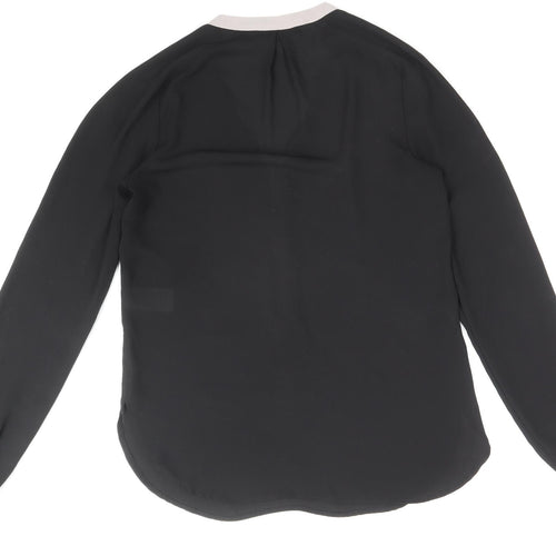 Warehouse Womens Black Striped Polyester Basic Blouse Size 8 V-Neck
