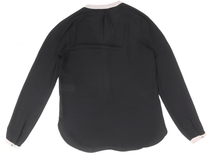 Warehouse Womens Black Striped Polyester Basic Blouse Size 8 V-Neck