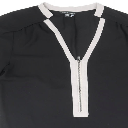 Warehouse Womens Black Striped Polyester Basic Blouse Size 8 V-Neck