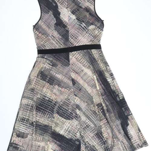Fenn Wright Manson Womens Brown Geometric Polyester Fit & Flare Size 12 Boat Neck Zip
