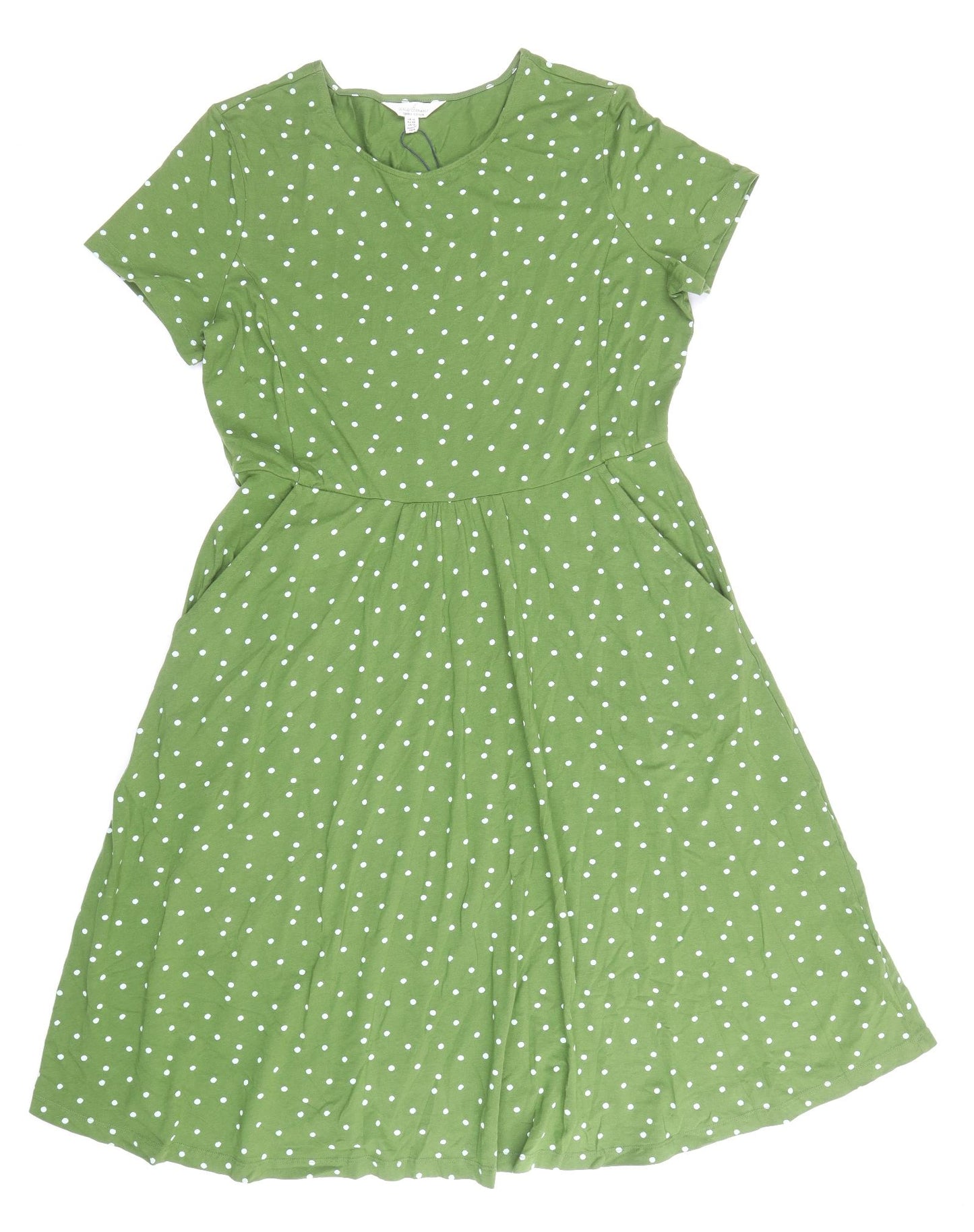 Seasalt cornwall Womens Green Polka Dot Cotton T-Shirt Dress Size 16 Round Neck Pullover