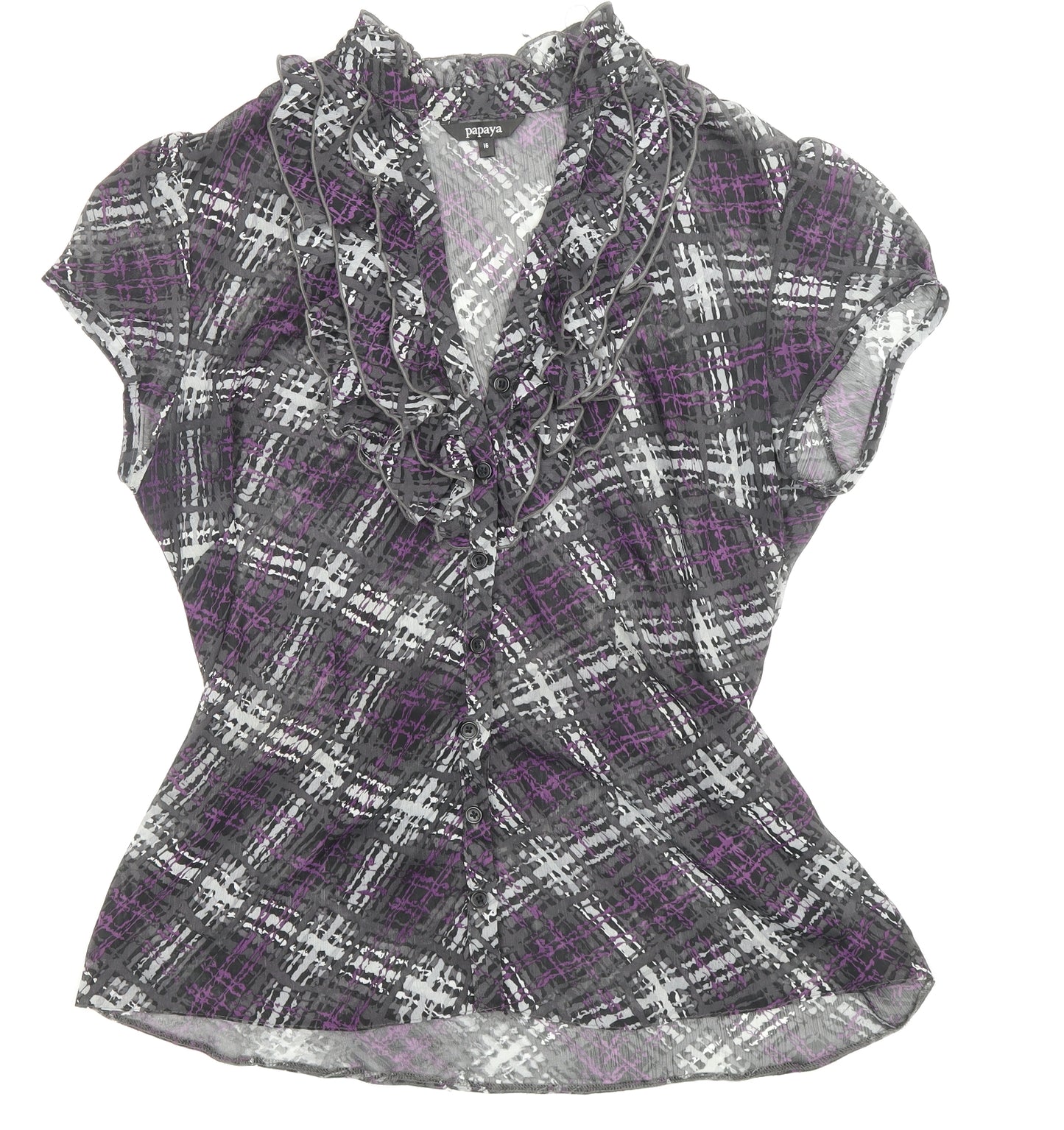 Papaya Womens Black Geometric Polyester Basic Blouse Size 16 V-Neck