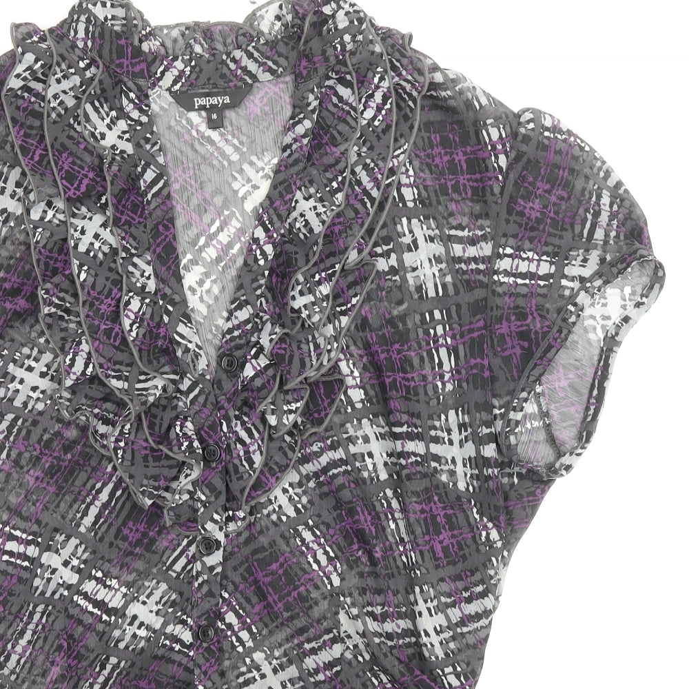 Papaya Womens Black Geometric Polyester Basic Blouse Size 16 V-Neck