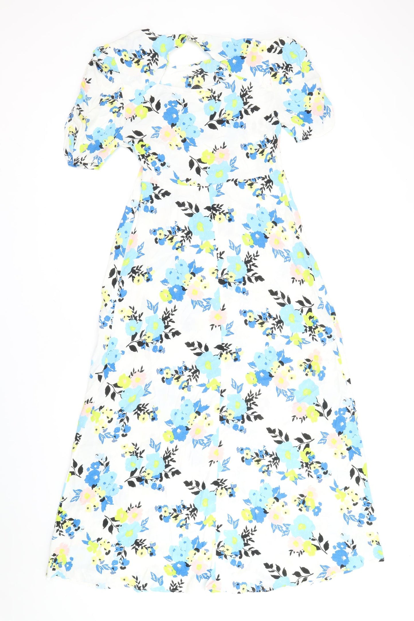 Marks and Spencer Womens White Floral Viscose A-Line Size 8 Round Neck Zip