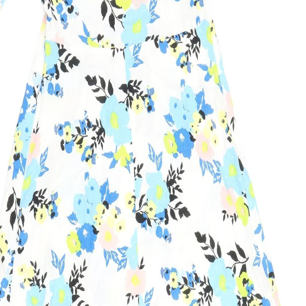 Marks and Spencer Womens White Floral Viscose A-Line Size 8 Round Neck Zip