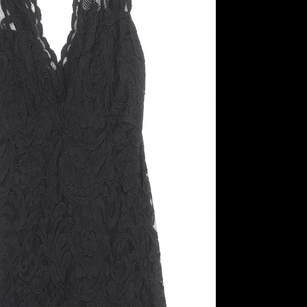 Topshop Womens Black Nylon Bodycon Size 8 V-Neck Zip