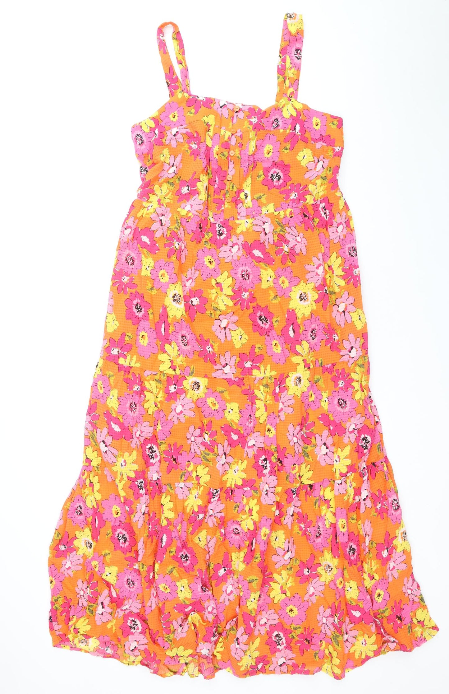 Marks and Spencer Womens Multicoloured Floral Viscose Tank Dress Size 10 Square Neck Button