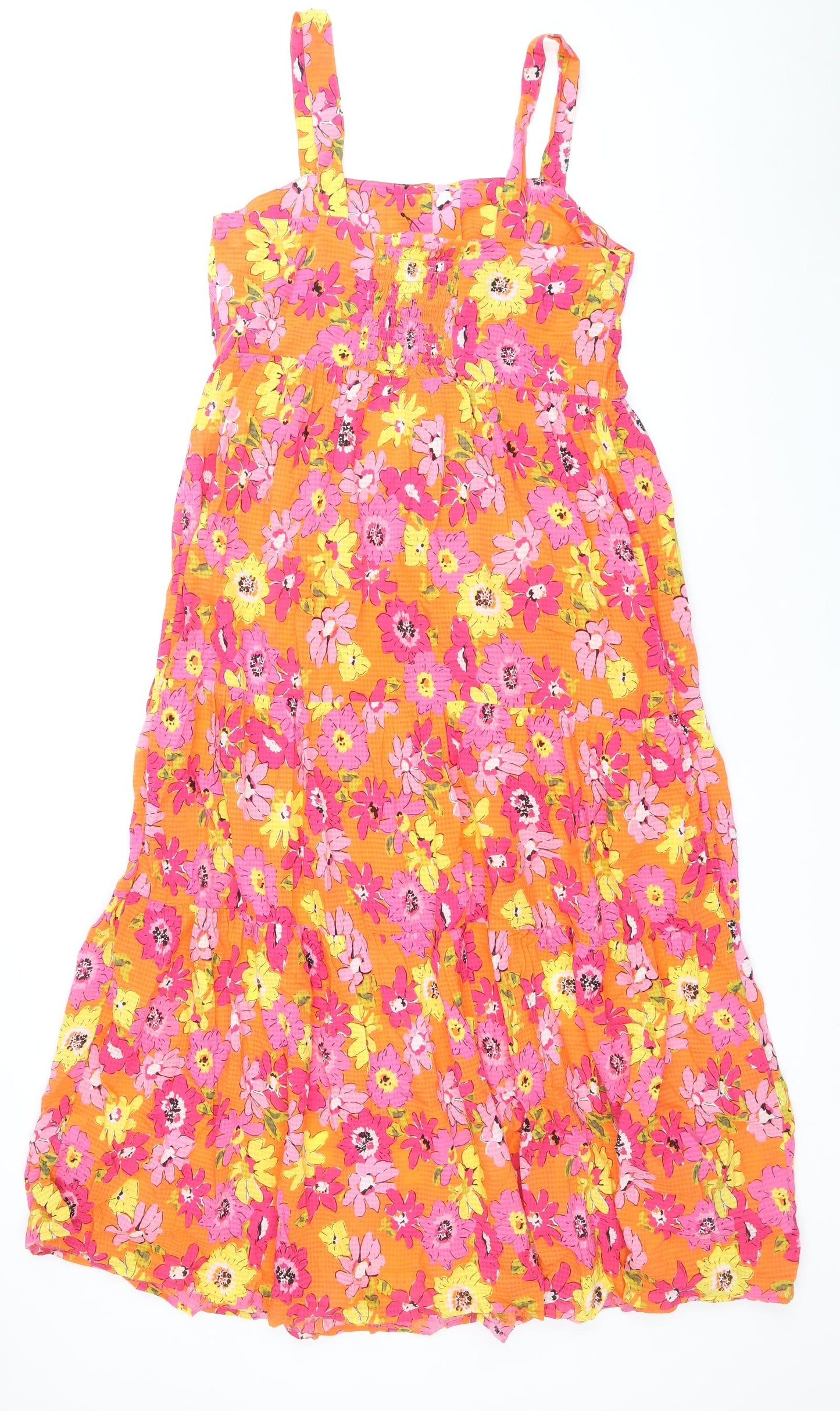Marks and Spencer Womens Multicoloured Floral Viscose Tank Dress Size 10 Square Neck Button