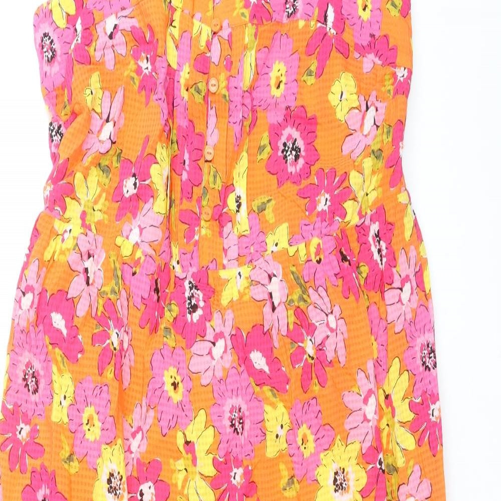 Marks and Spencer Womens Multicoloured Floral Viscose Tank Dress Size 10 Square Neck Button