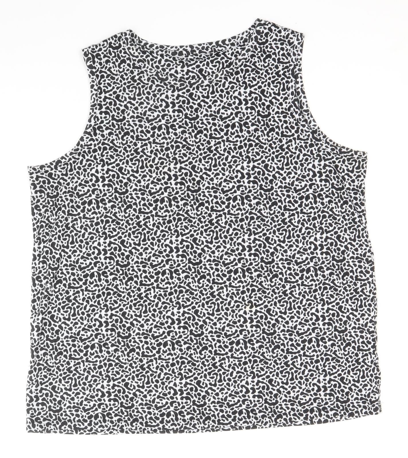 Marks and Spencer Womens Black Animal Print Polyester Basic Tank Size 16 Round Neck