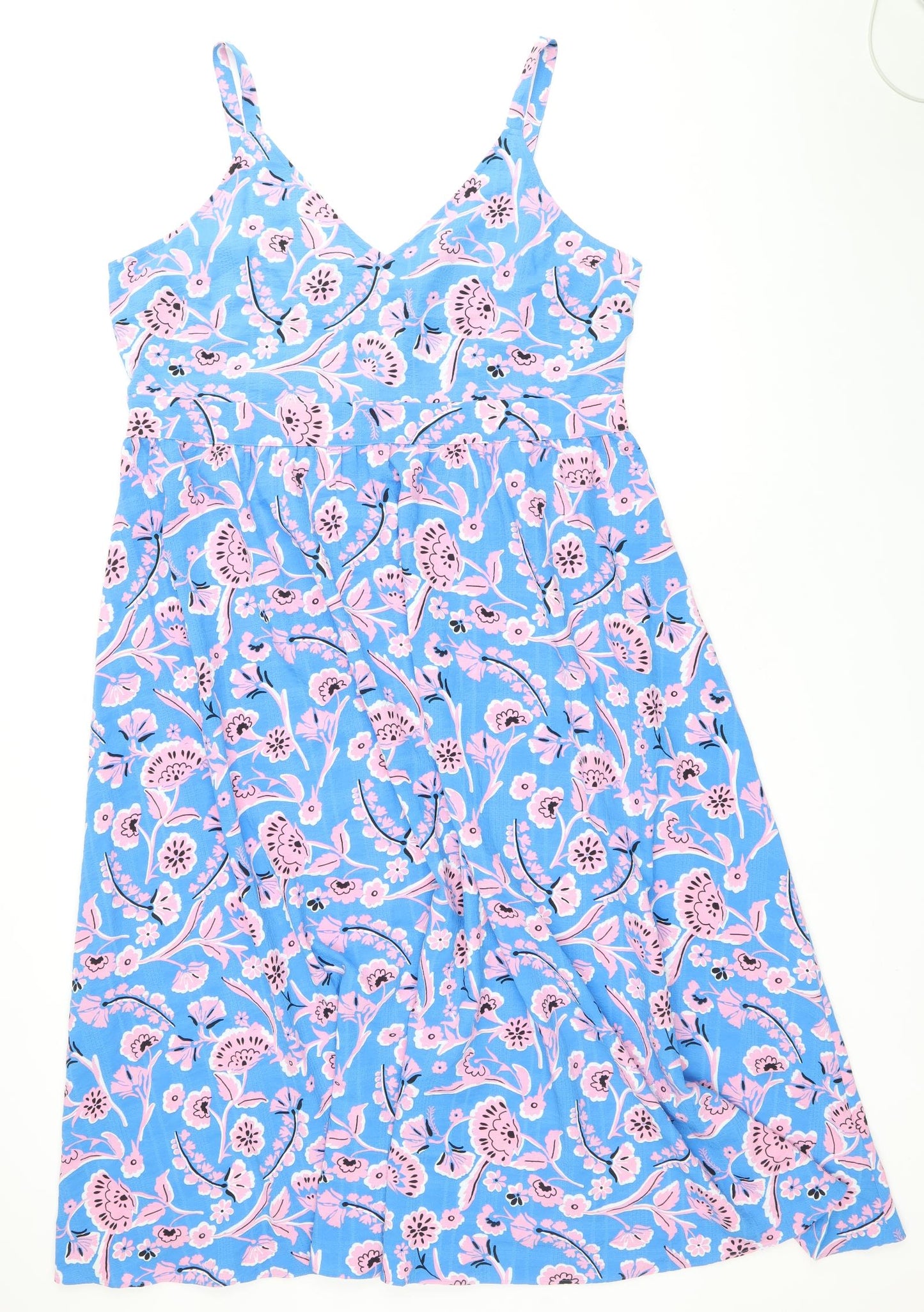 Marks and Spencer Womens Blue Paisley Polyester Tank Dress Size 18 V-Neck Pullover