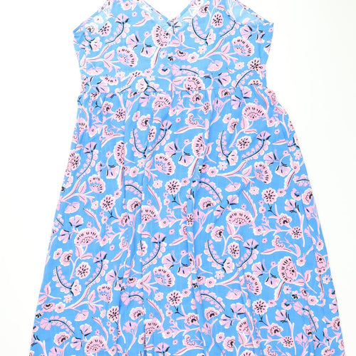 Marks and Spencer Womens Blue Paisley Polyester Tank Dress Size 18 V-Neck Pullover