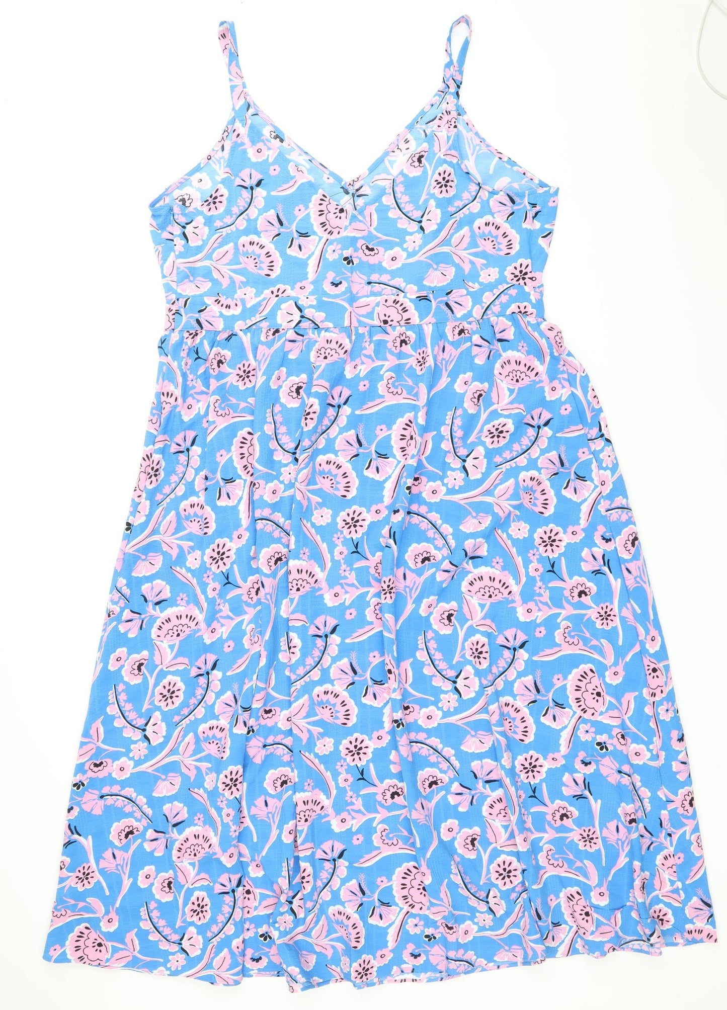 Marks and Spencer Womens Blue Paisley Polyester Tank Dress Size 18 V-Neck Pullover