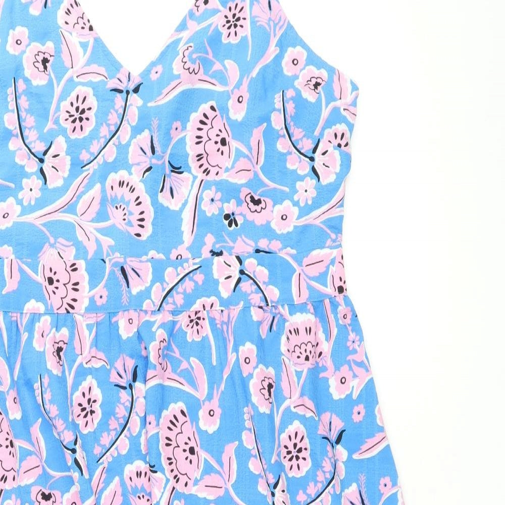 Marks and Spencer Womens Blue Paisley Polyester Tank Dress Size 18 V-Neck Pullover