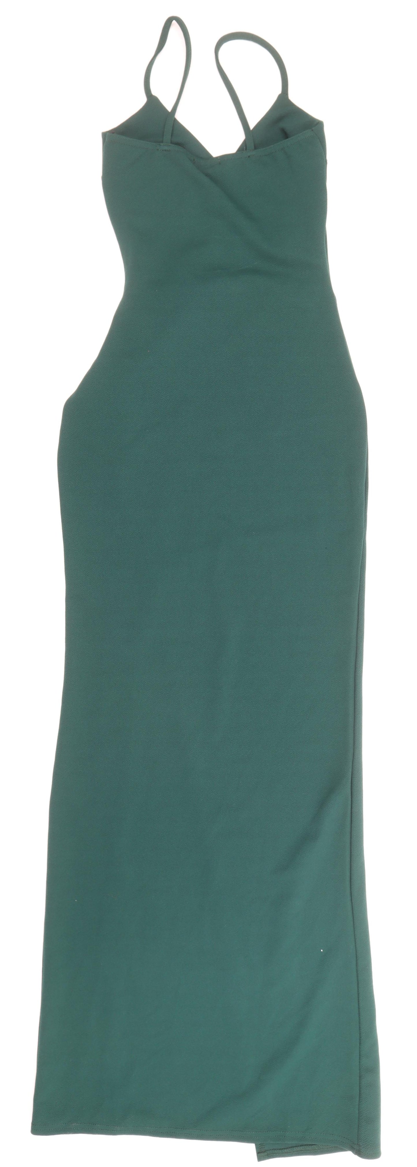 PRETTYLITTLETHING Womens Green Polyester Slip Dress Size 8 V-Neck Pullover