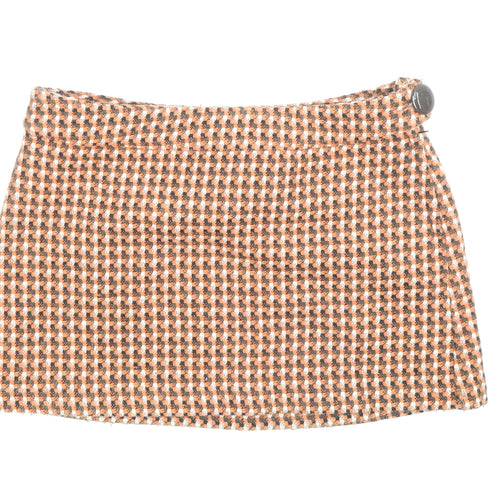 Divided by H&M Womens Orange Plaid Polyester Mini Skirt Size 10 Zip