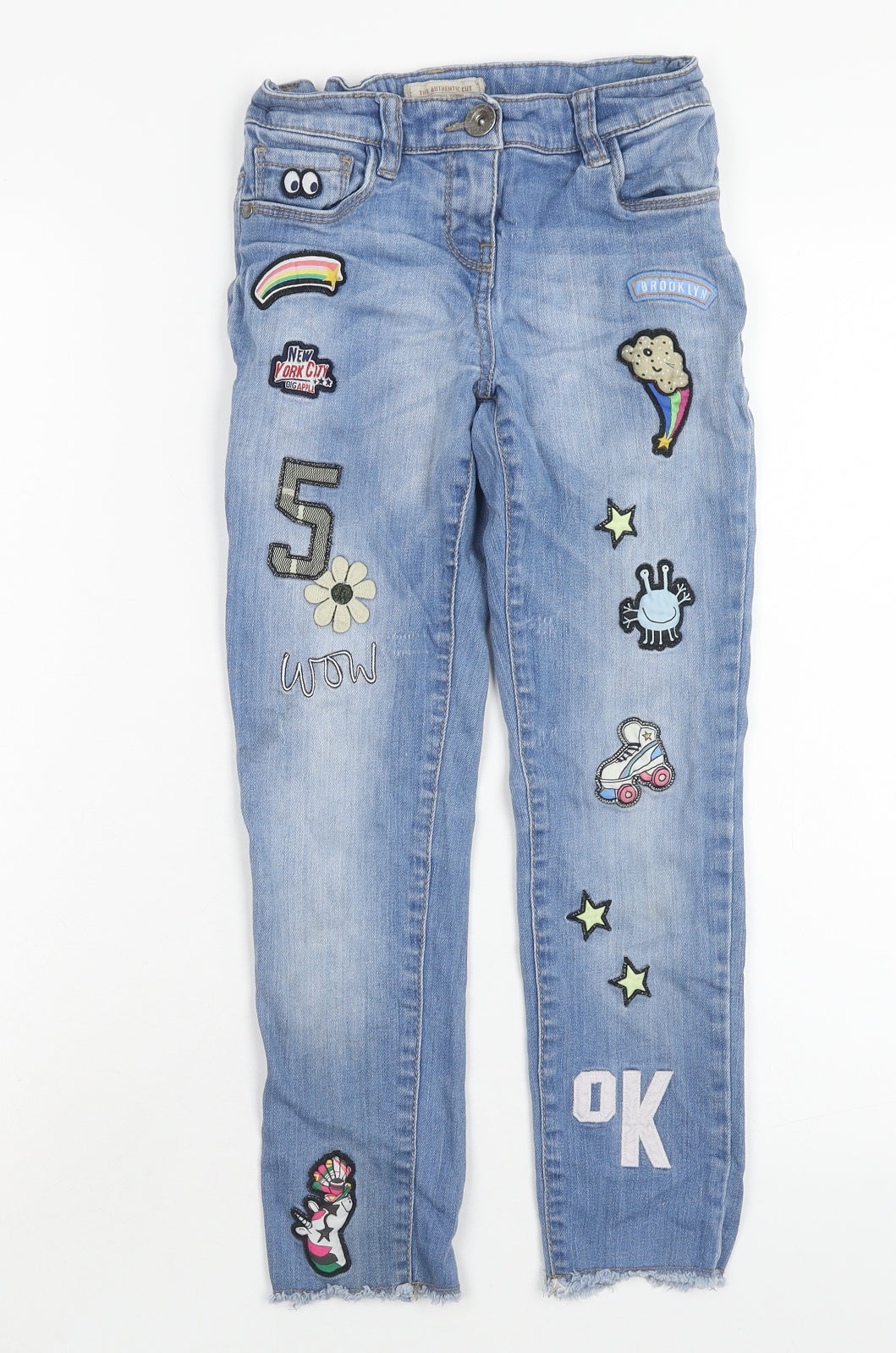 NEXT Girls Blue Cotton Skinny Jeans Size 9 Months Regular Button - Badge