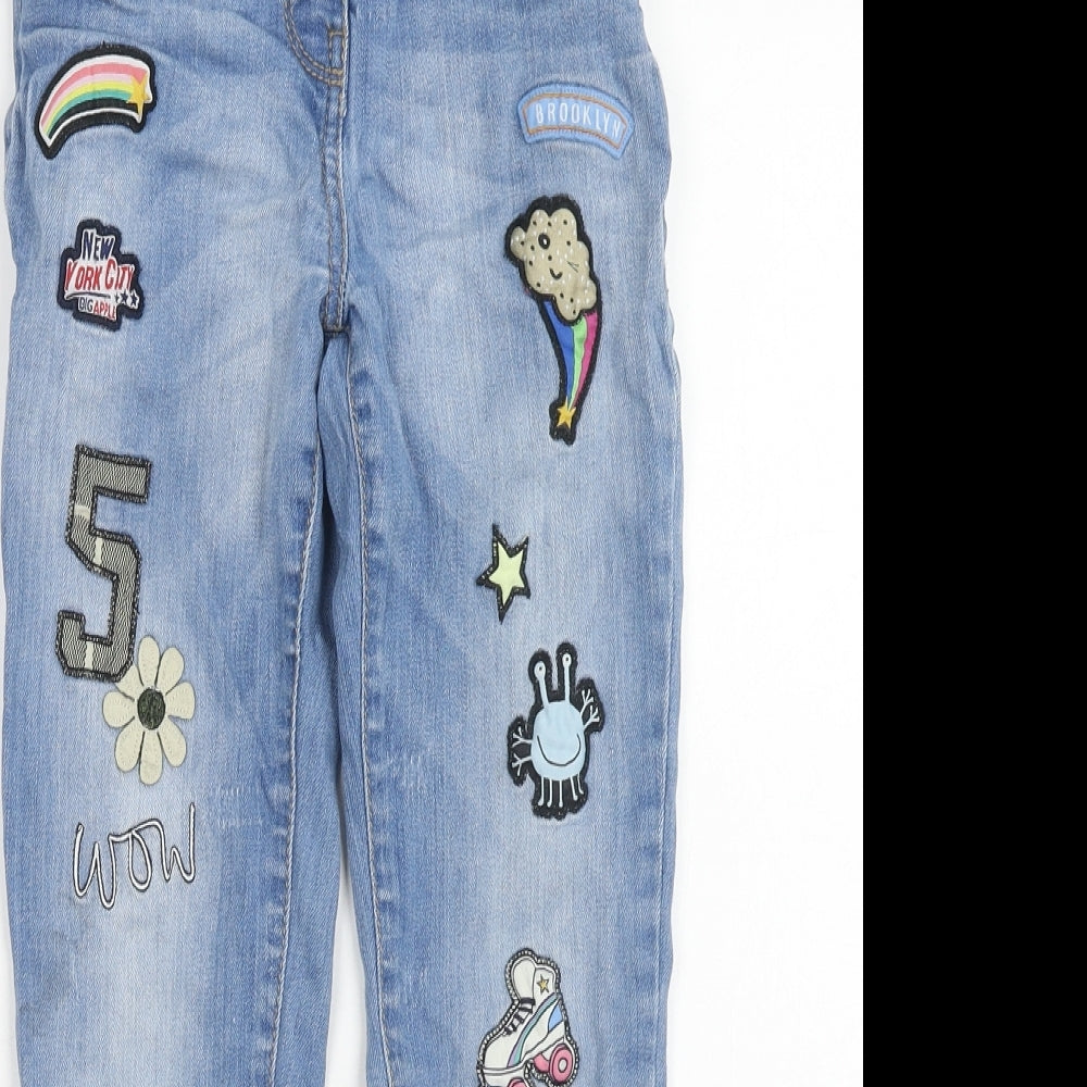 NEXT Girls Blue Cotton Skinny Jeans Size 9 Months Regular Button - Badge