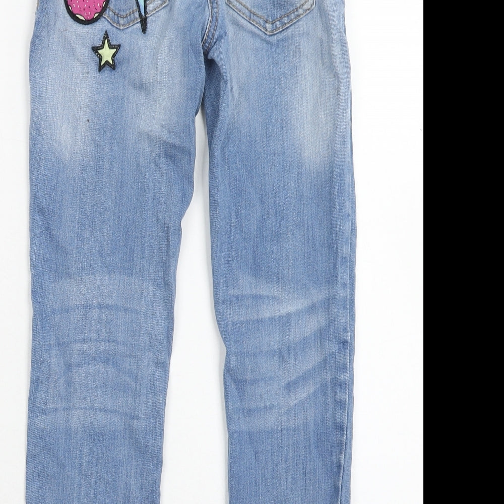 NEXT Girls Blue Cotton Skinny Jeans Size 9 Months Regular Button - Badge