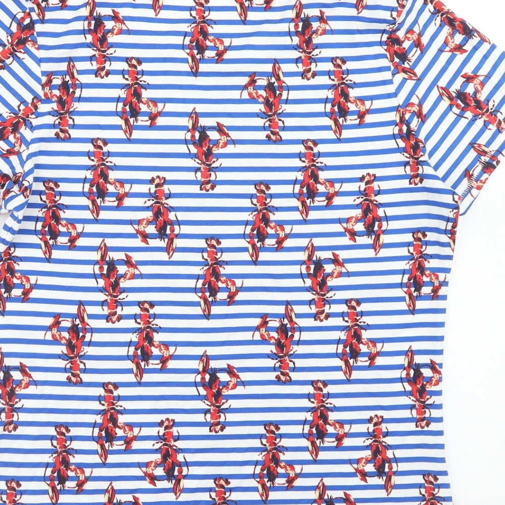 TU Womens Multicoloured Striped Cotton Basic T-Shirt Size 16 Round Neck - Lobster