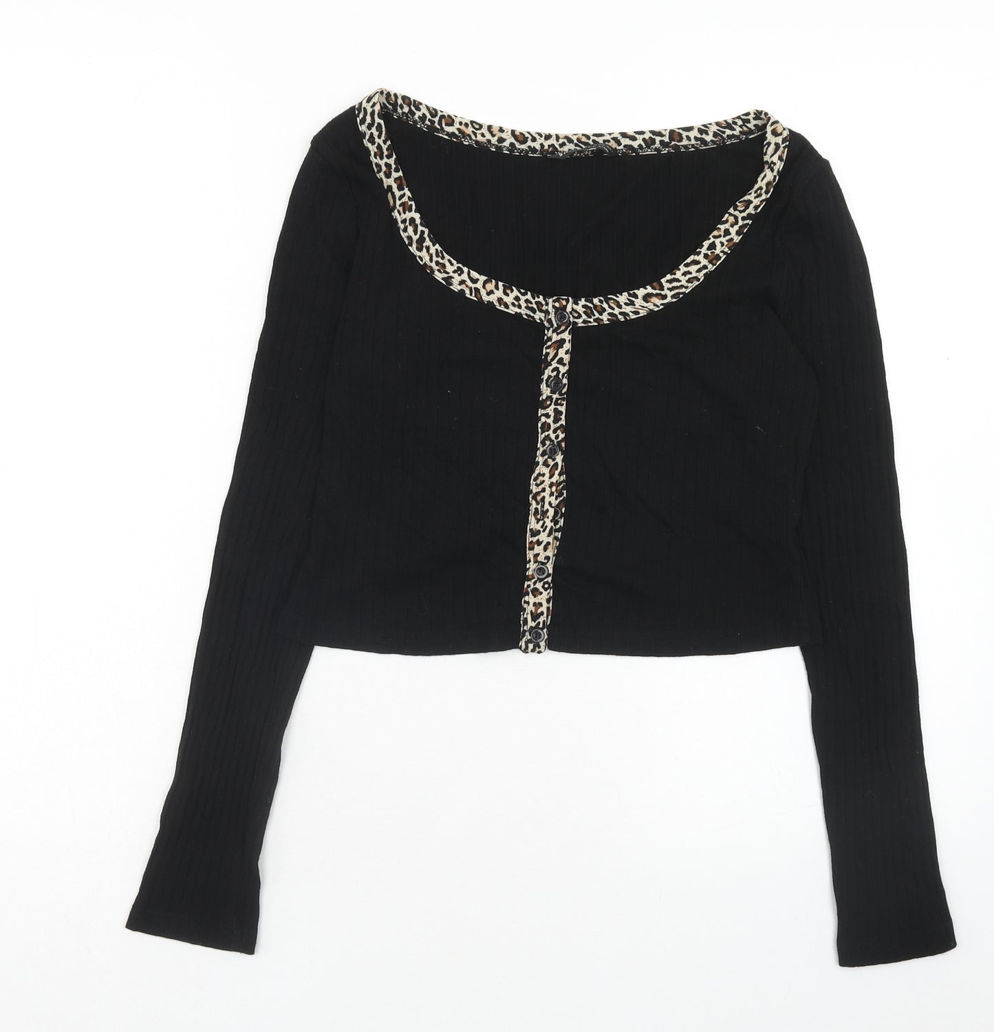 SheIn Womens Black Scoop Neck Cotton Cardigan Jumper Size L