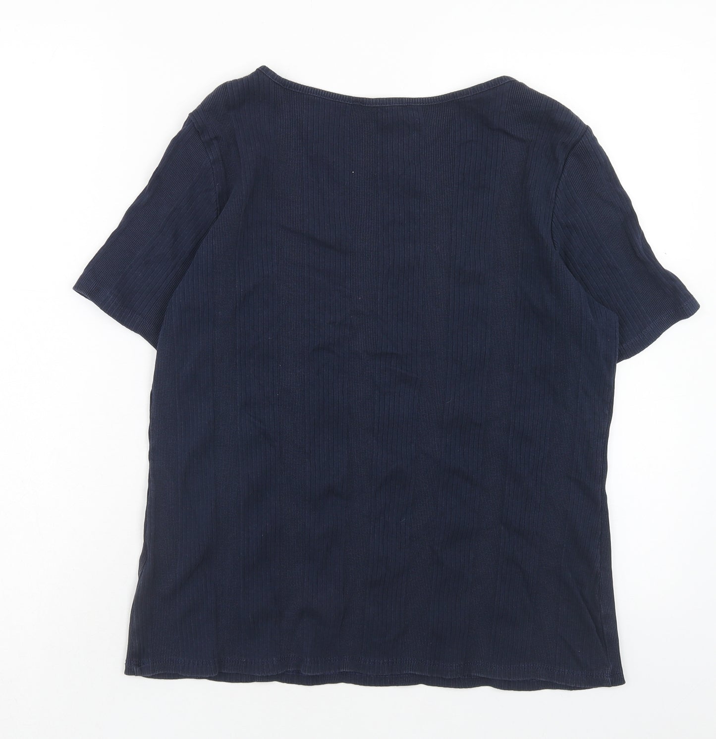 Marks and Spencer Womens Blue Cotton Basic T-Shirt Size 16 Scoop Neck - Ribbed