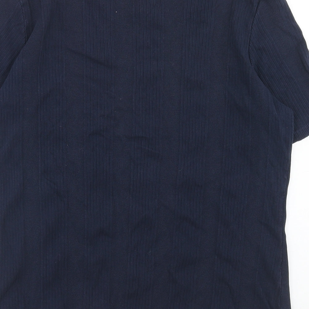Marks and Spencer Womens Blue Cotton Basic T-Shirt Size 16 Scoop Neck - Ribbed
