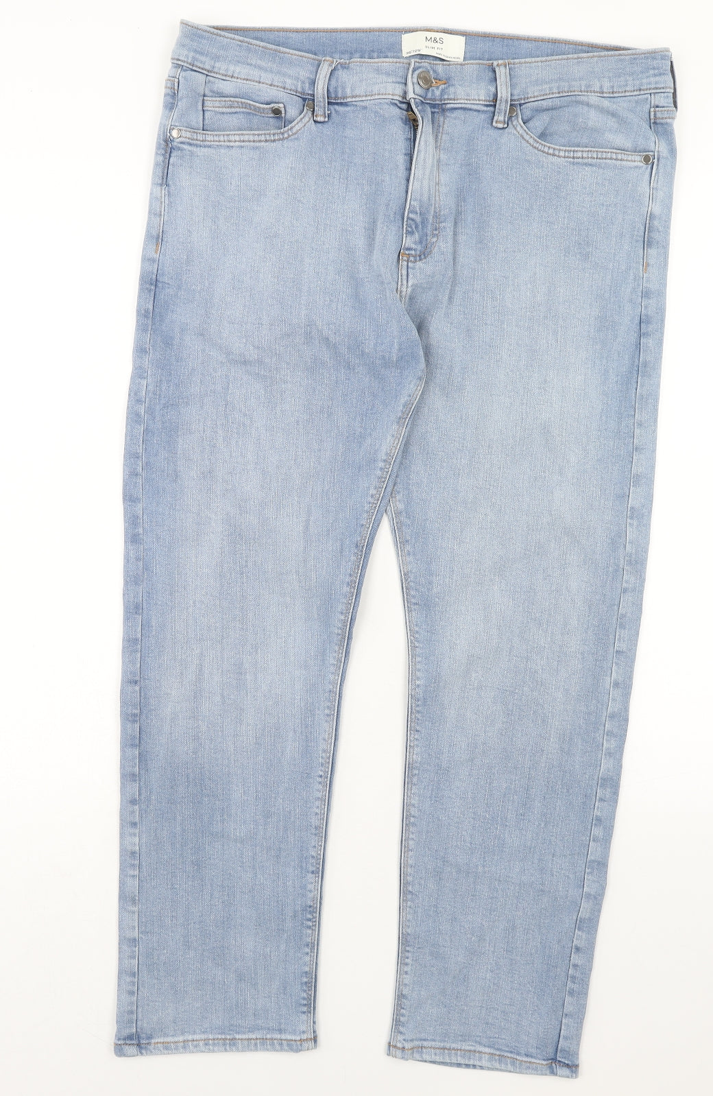 Marks and Spencer Mens Blue Cotton Straight Jeans Size 36 in L29 in Slim Button