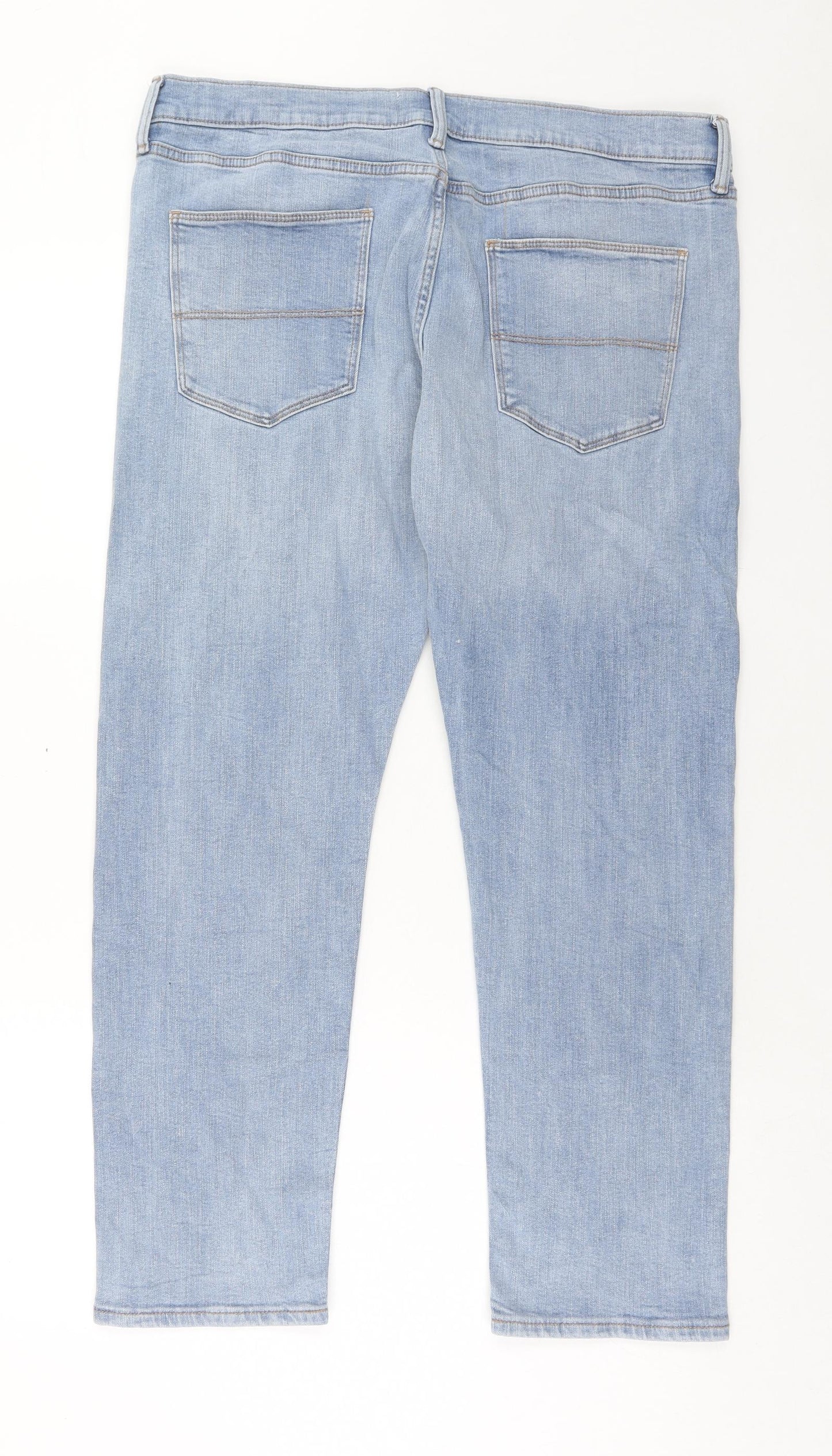 Marks and Spencer Mens Blue Cotton Straight Jeans Size 36 in L29 in Slim Button