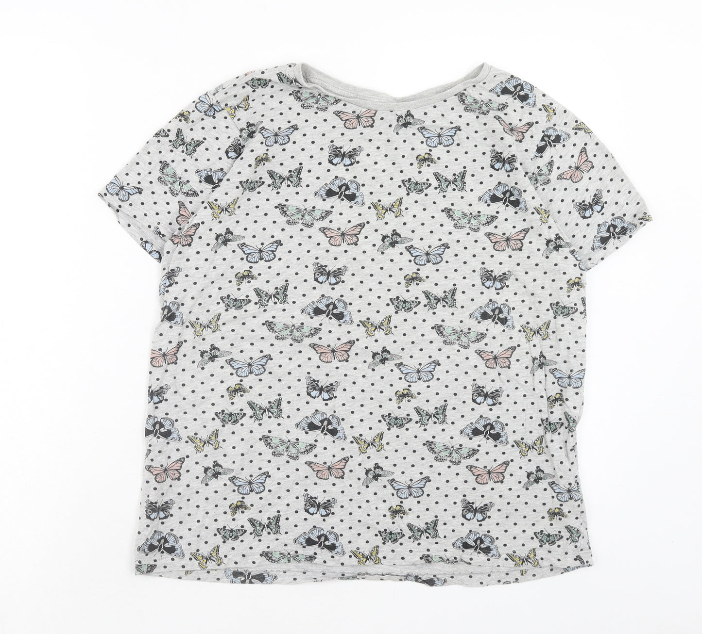 Primark Womens Multicoloured Polka Dot Cotton Basic T-Shirt Size L Round Neck - Butterfly