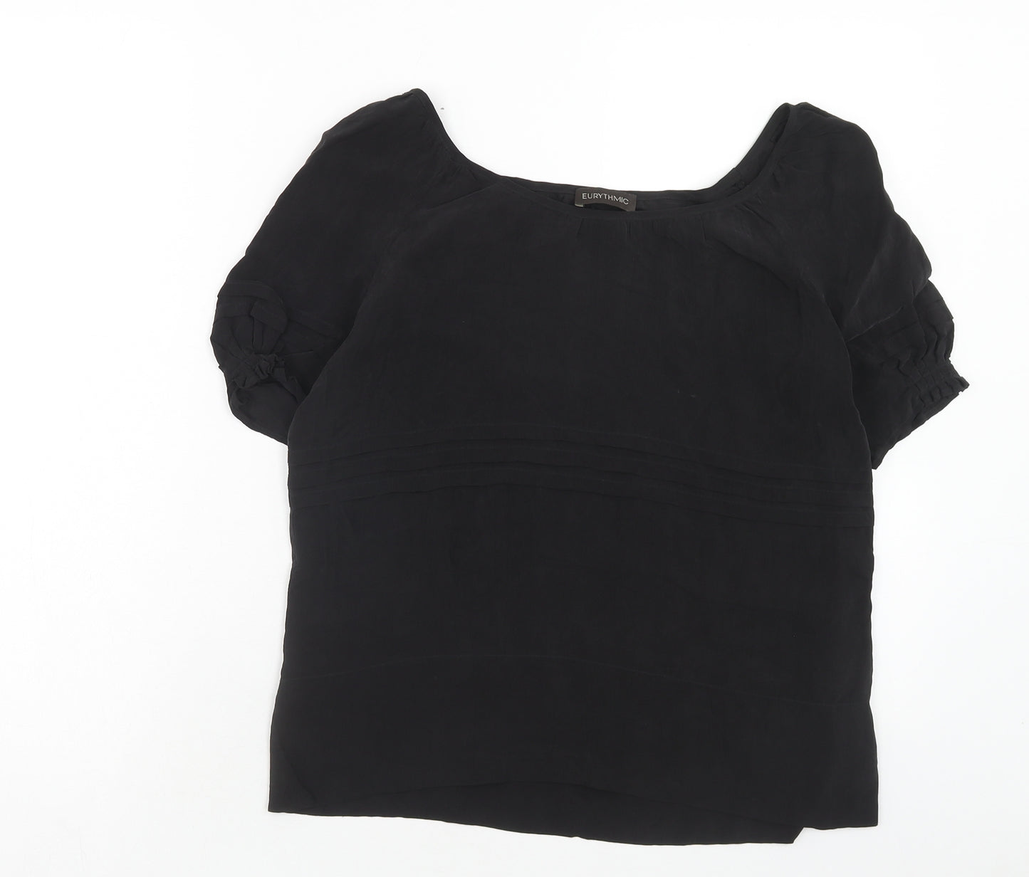 EURYTHMIC Womens Black Cupro Basic Blouse Size 14 Scoop Neck