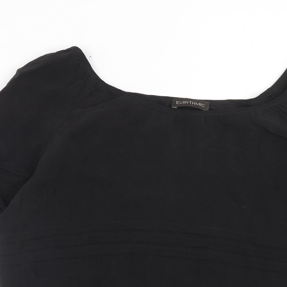 EURYTHMIC Womens Black Cupro Basic Blouse Size 14 Scoop Neck