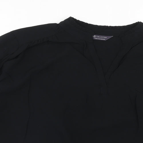 Marks and Spencer Womens Black Viscose Basic Blouse Size 10 V-Neck