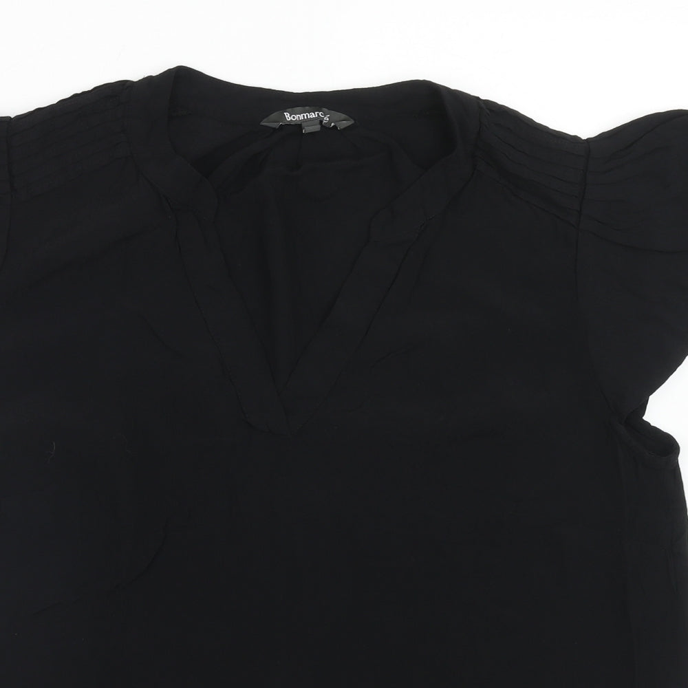 Bonmarché Womens Black Viscose Basic Blouse Size 18 V-Neck