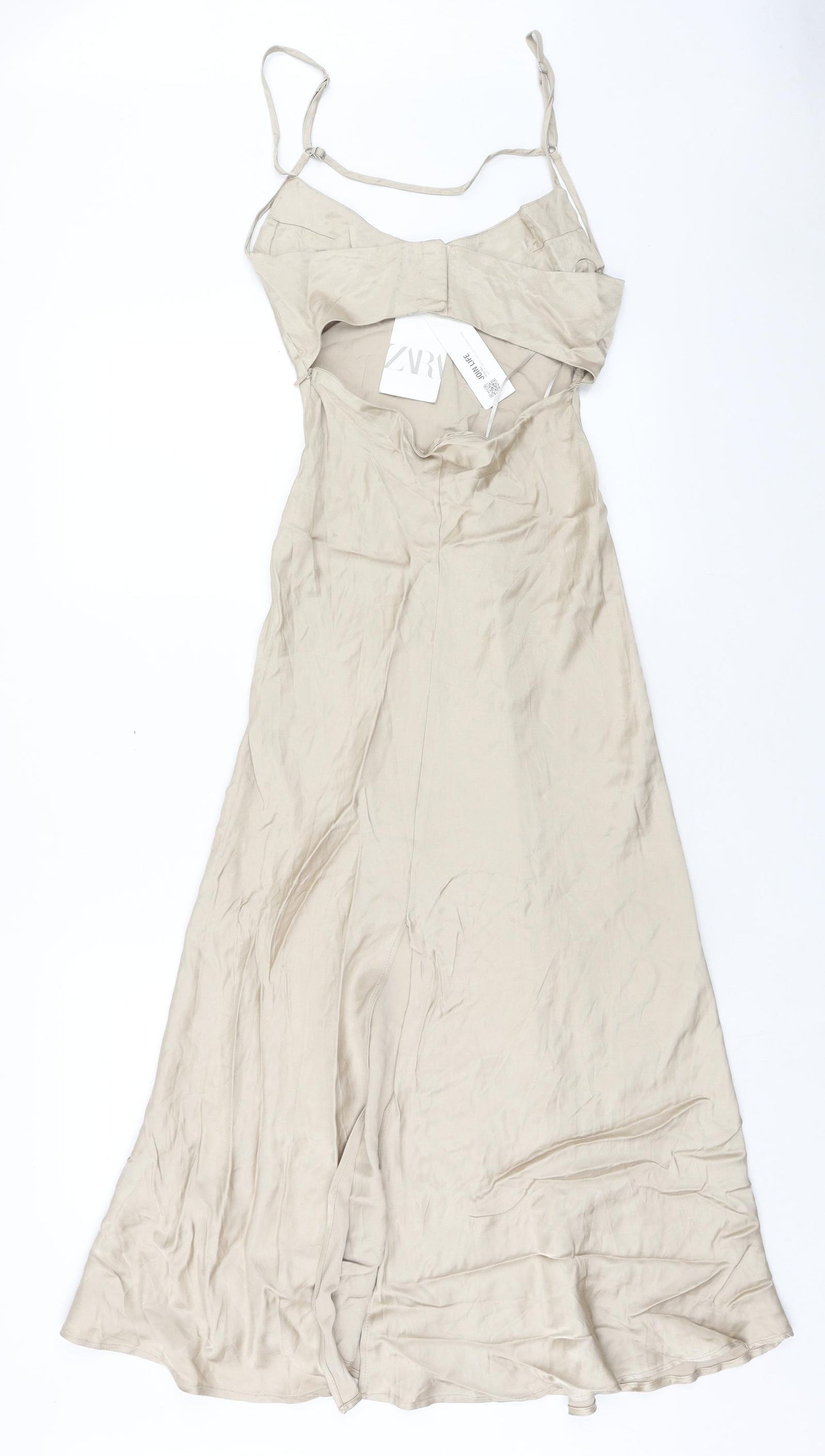 Zara Womens Gold Viscose Maxi Size S Round Neck Hook & Eye