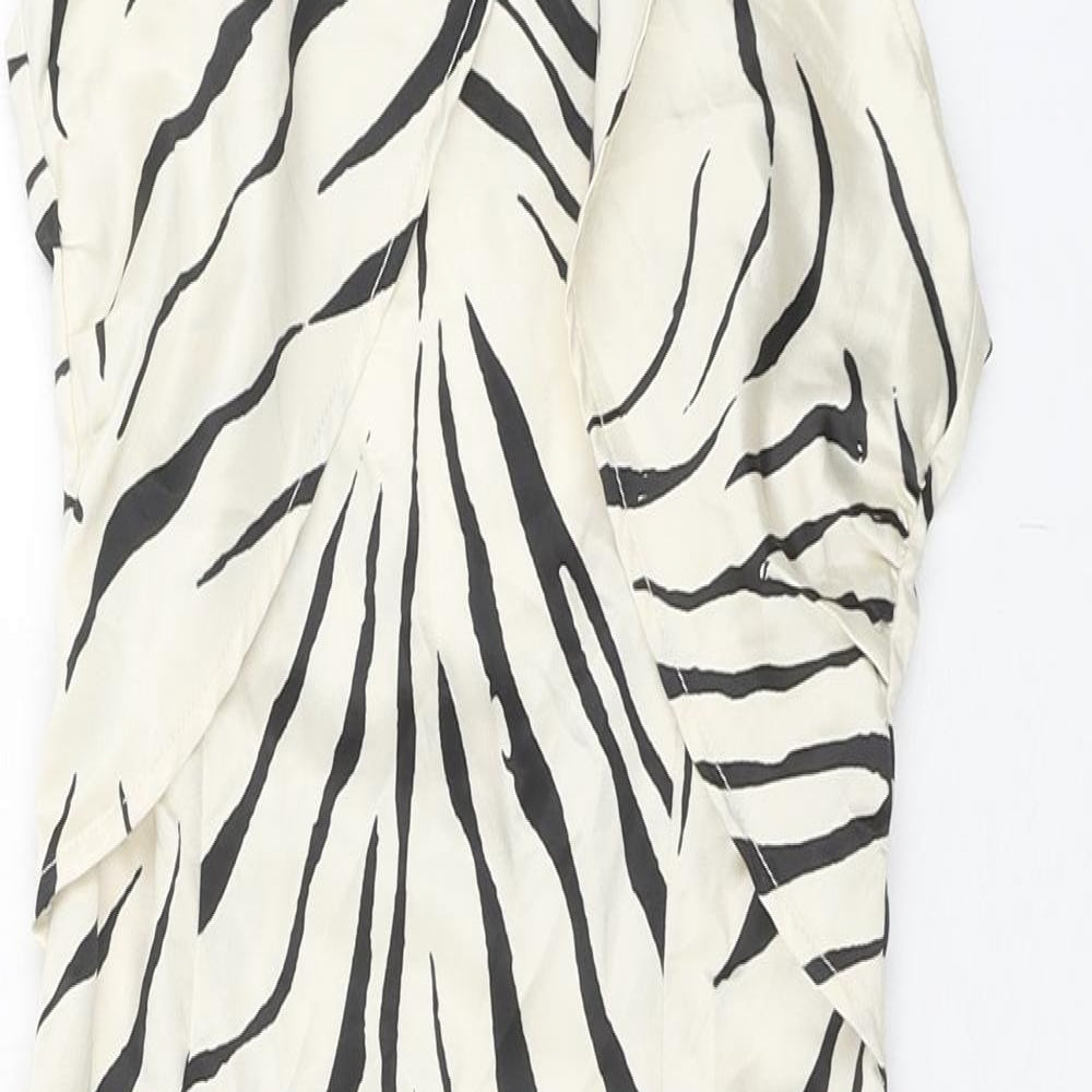 Zara Womens Beige Animal Print Viscose Slip Dress Size XS Halter Zip - Zebra Print
